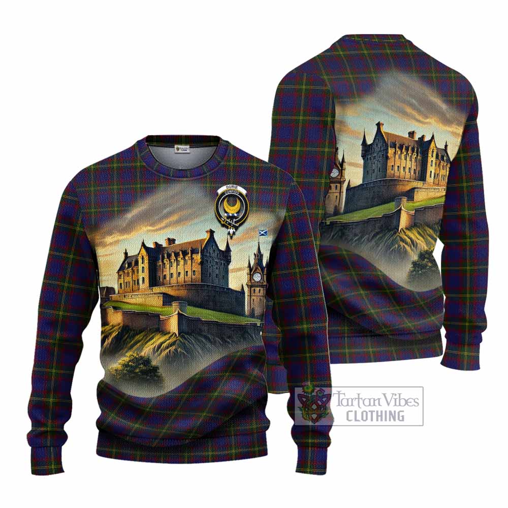 Durie Tartan Family Crest Knitted Sweater with Scottish Ancient Castle Style - Tartan Vibes Clothing