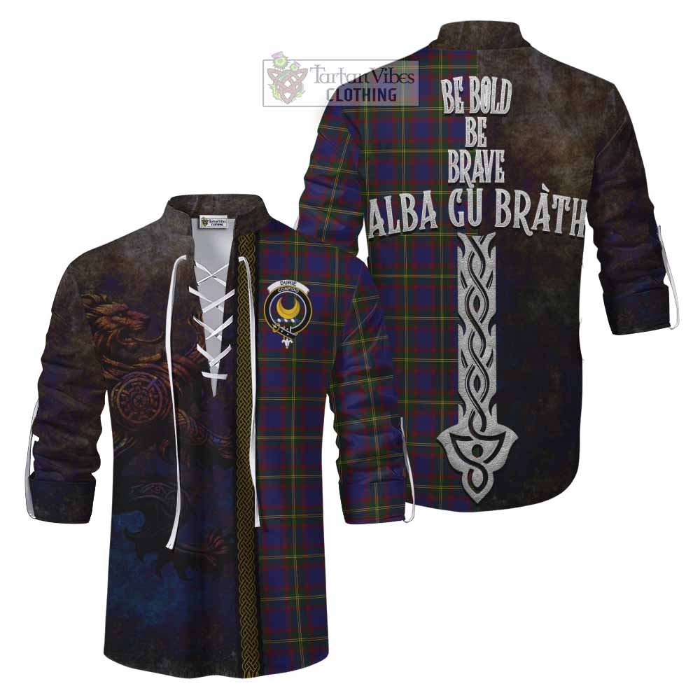 Tartan Vibes Clothing Durie Tartan Family Crest Ghillie Kilt Shirt Alba Gu Brath Be Brave Lion Ancient Style