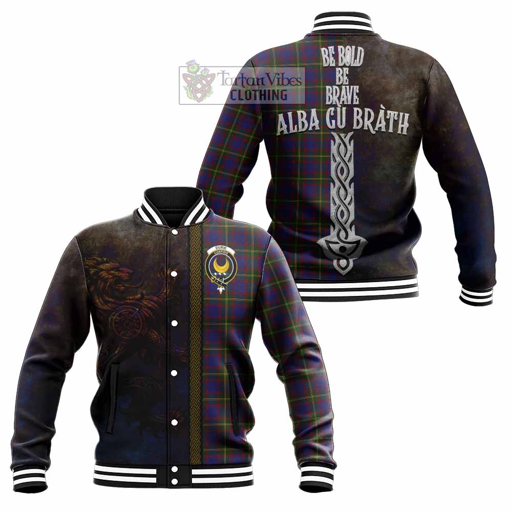 Tartan Vibes Clothing Durie Tartan Family Crest Baseball Jacket Alba Gu Brath Be Brave Lion Ancient Style
