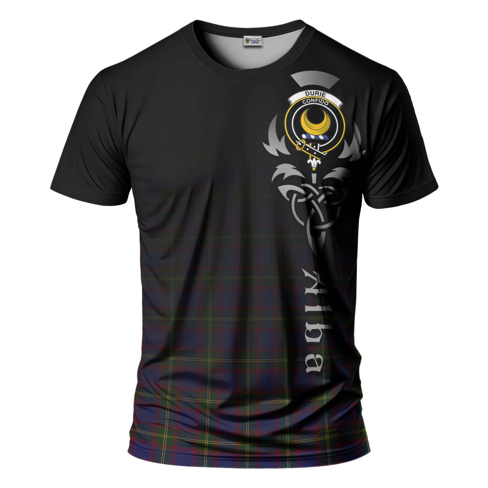 Durie Tartan T-Shirt Featuring Alba Gu Brath Family Crest Celtic Inspired - Tartan Vibes Clothing