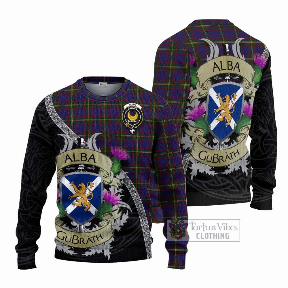Durie Tartan Family Crest Knitted Sweater Lion Rampant Royal Thistle Shield Celtic Inspired - Tartan Vibes Clothing