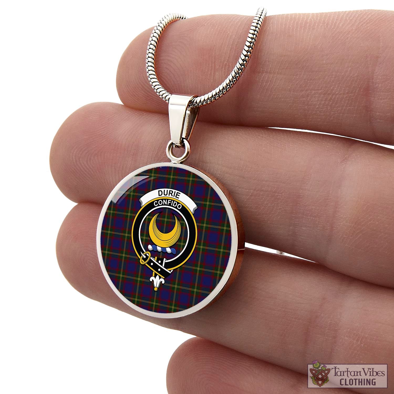 Durie Tartan Circle Necklace with Family Crest - Tartan Vibes Clothing
