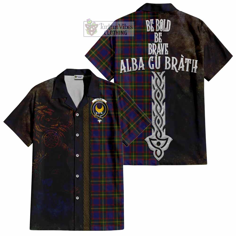 Tartan Vibes Clothing Durie Tartan Family Crest Short Sleeve Button Shirt Alba Gu Brath Be Brave Lion Ancient Style