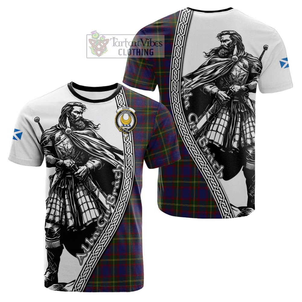 Durie Tartan Clan Crest Cotton T-shirt with Highlander Warrior Celtic Style - Tartan Vibes Clothing