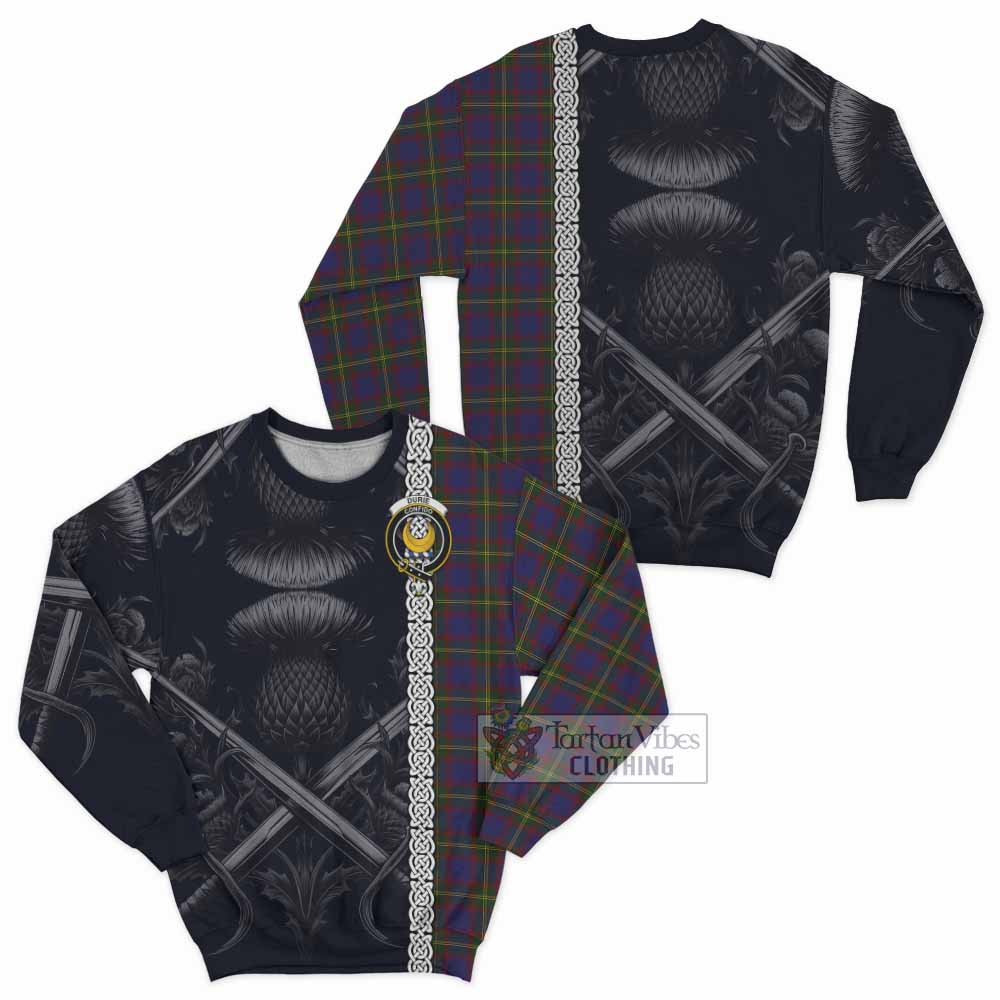 Durie Tartan Sweatshirt with Family Crest Cross Sword Thistle Celtic Vibes - Tartan Vibes Clothing
