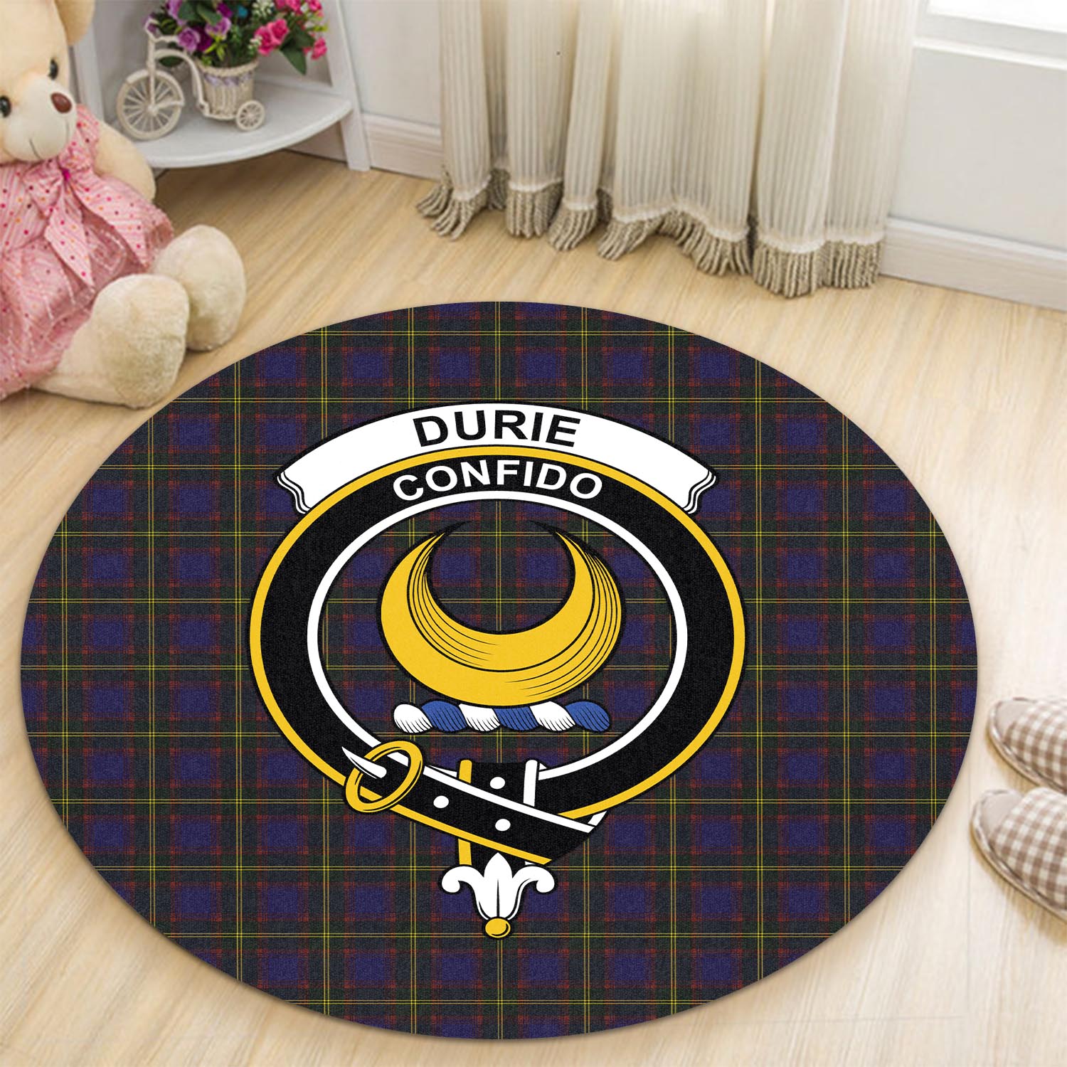 Durie Tartan Round Rug with Family Crest - Tartan Vibes Clothing