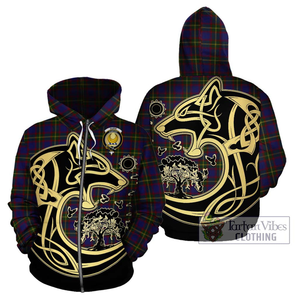 Durie Tartan Hoodie with Family Crest Celtic Wolf Style - Tartan Vibes Clothing