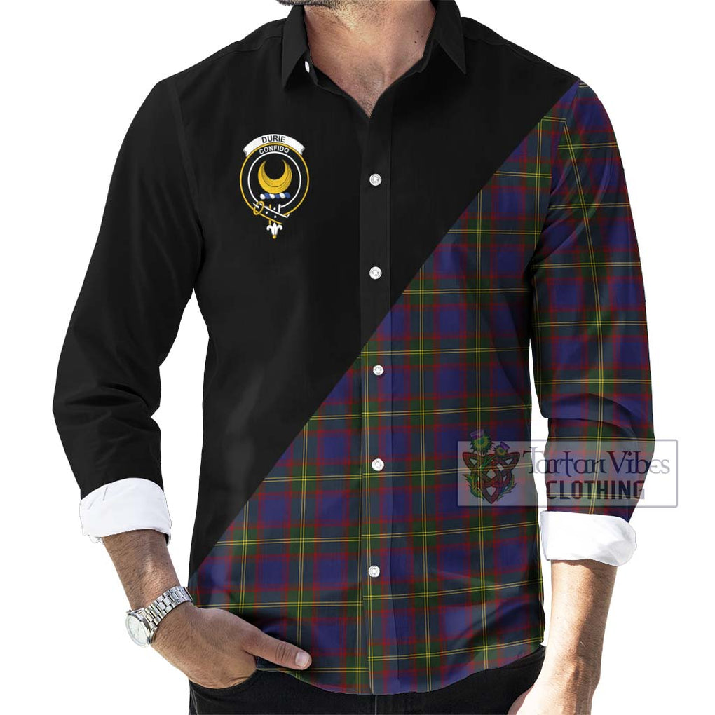 Durie Tartan Long Sleeve Button Shirt with Family Crest and Military Logo Style - Tartanvibesclothing Shop