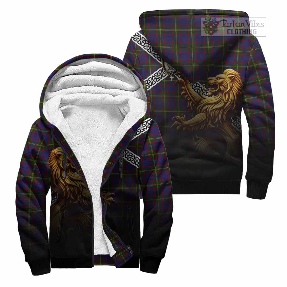 Durie Crest Tartan Sherpa Hoodie with Golden Lion Emblem Celtic Style Unisex - Tartan Vibes Clothing