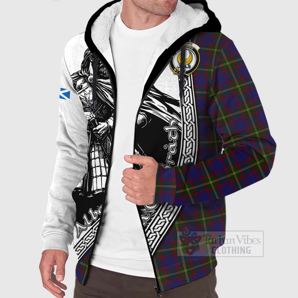 Durie Tartan Clan Crest Sherpa Hoodie with Highlander Warrior Celtic Style Unisex - Tartan Vibes Clothing