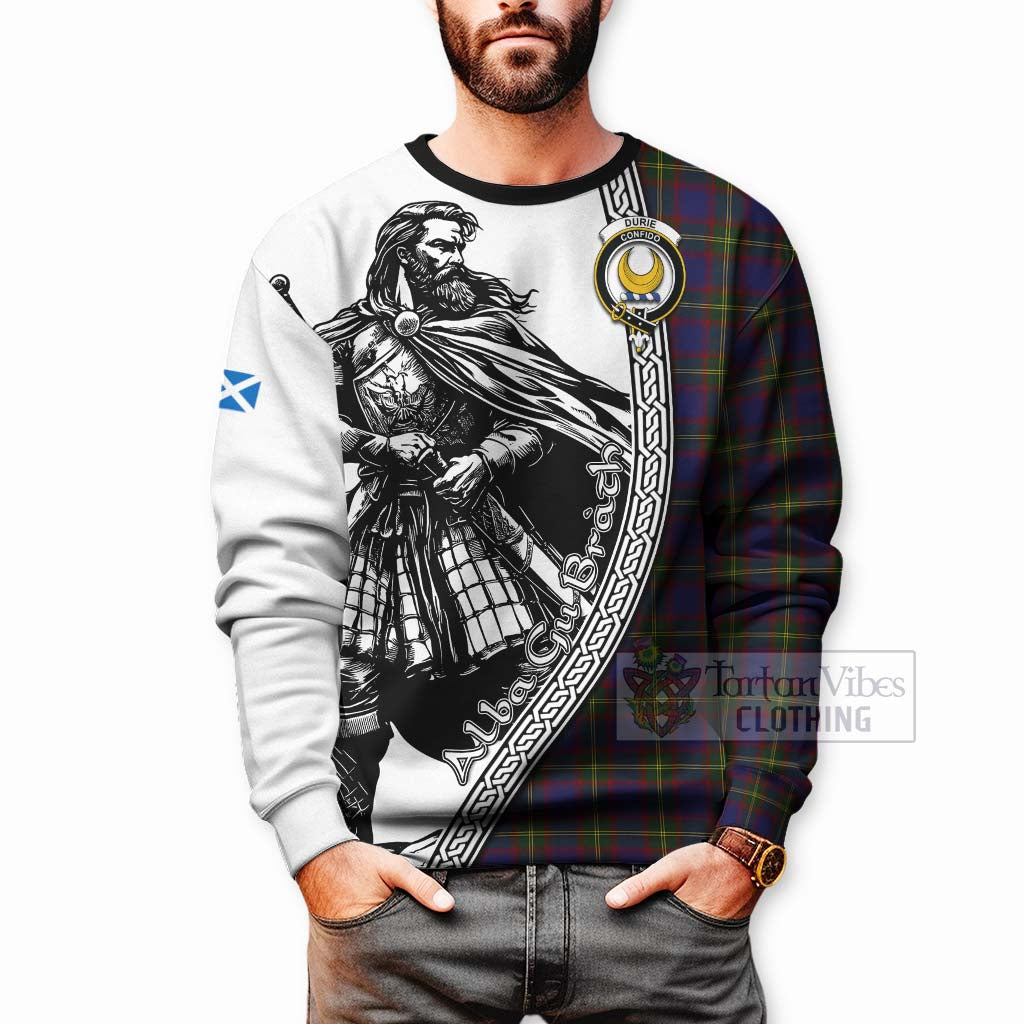 Durie Tartan Clan Crest Sweatshirt with Highlander Warrior Celtic Style - Tartan Vibes Clothing