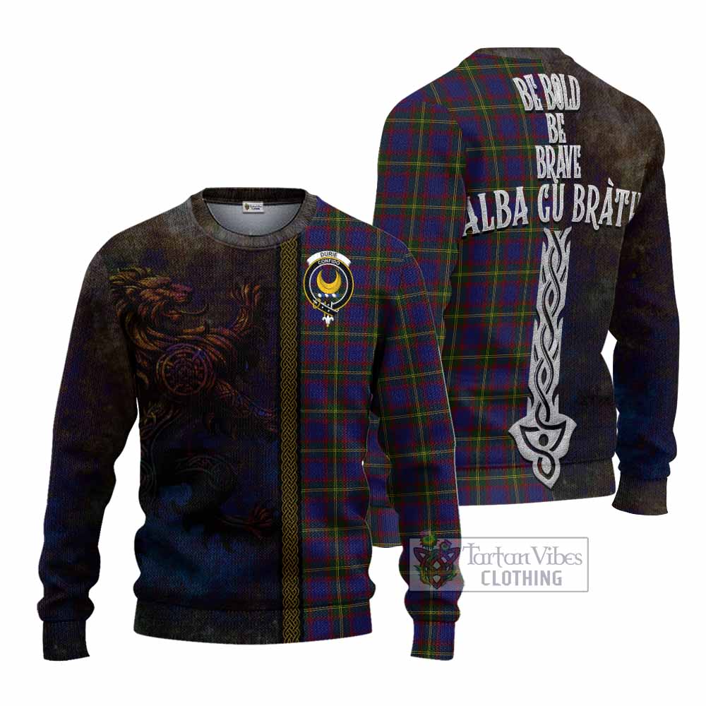 Tartan Vibes Clothing Durie Tartan Family Crest Knitted Sweater Alba Gu Brath Be Brave Lion Ancient Style