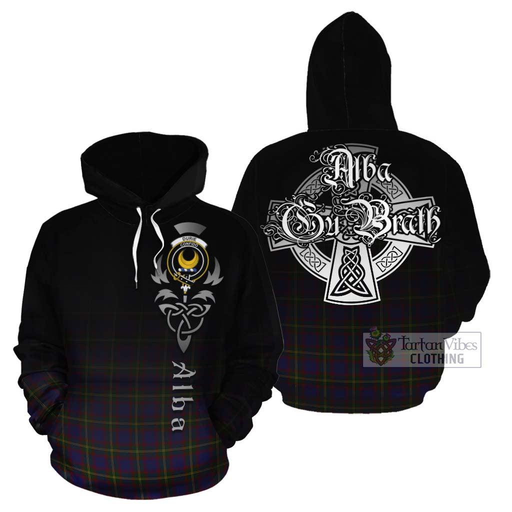 Tartan Vibes Clothing Durie Tartan Cotton Hoodie Featuring Alba Gu Brath Family Crest Celtic Inspired