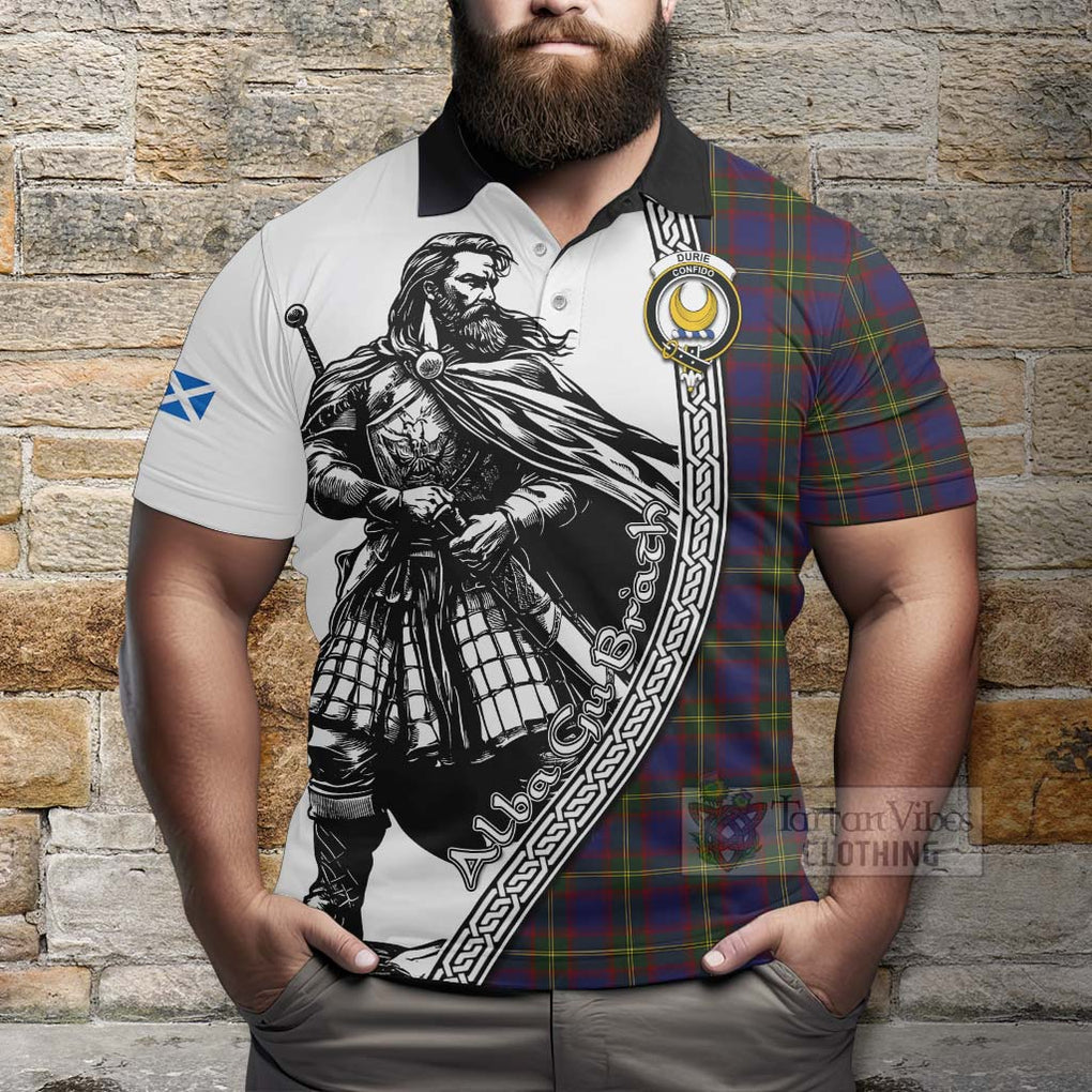 Durie Tartan Clan Crest Polo Shirt with Highlander Warrior Celtic Style - Tartan Vibes Clothing
