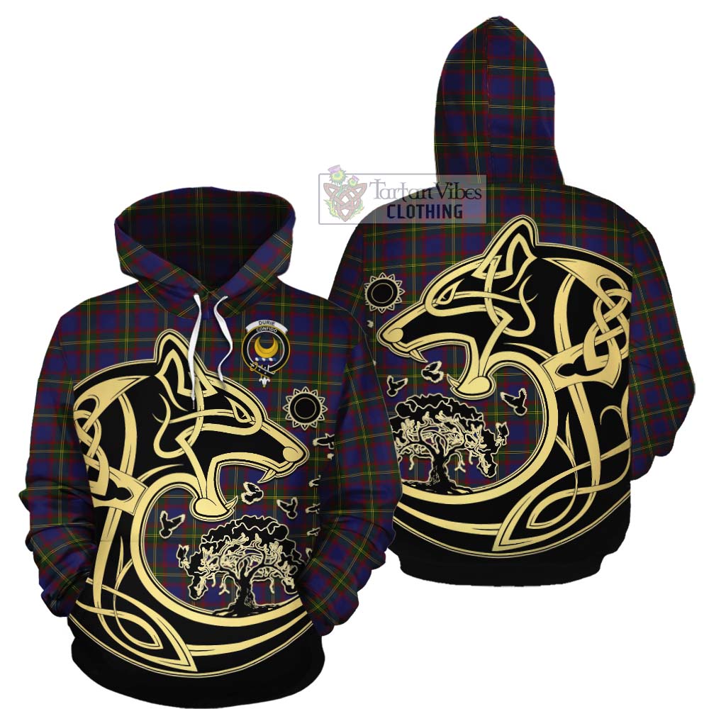 Durie Tartan Cotton Hoodie with Family Crest Celtic Wolf Style Zip Hoodie - Tartan Vibes Clothing