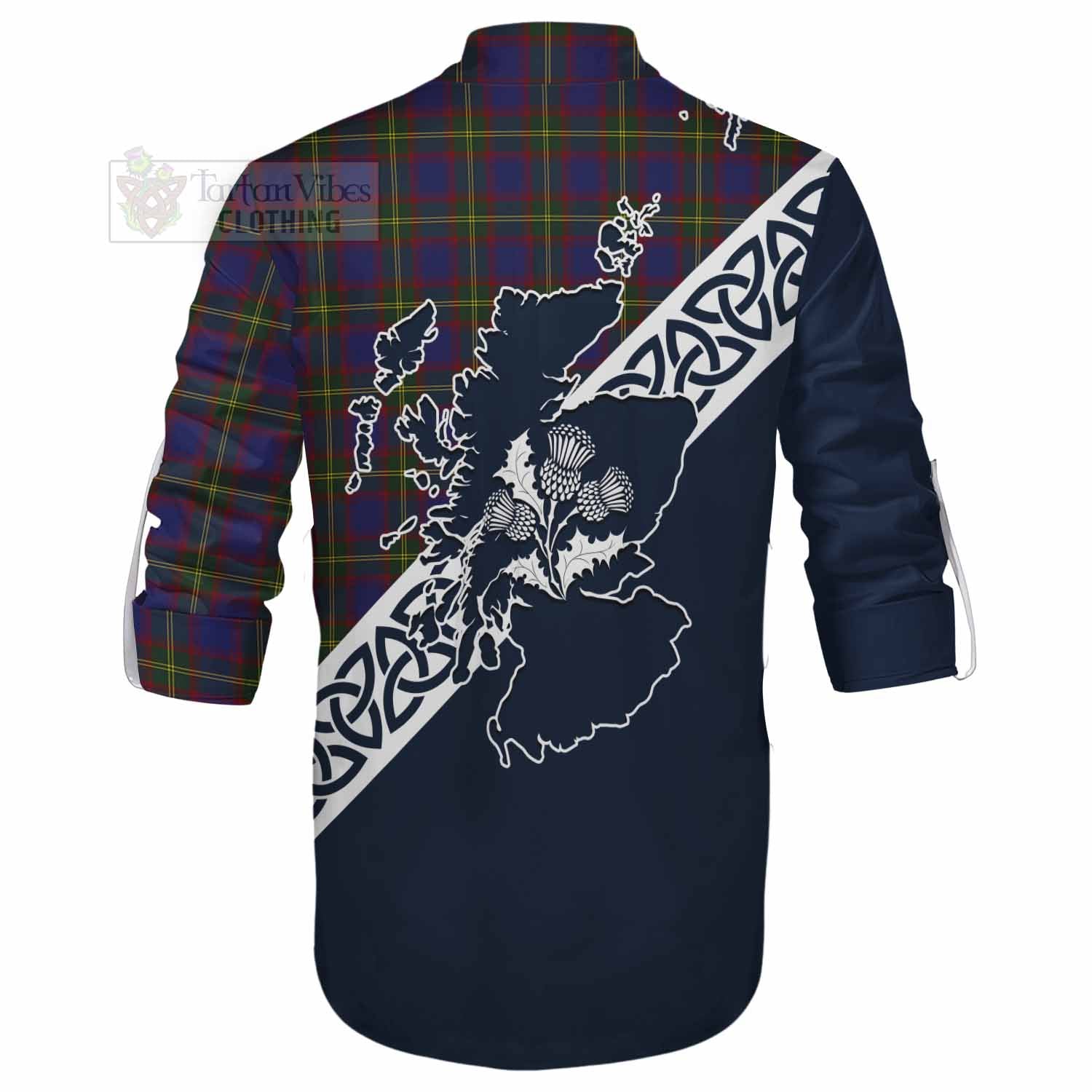 Durie Tartan Ghillie Kilt Shirt Featuring Thistle and Scotland Map - Tartan Vibes Clothing