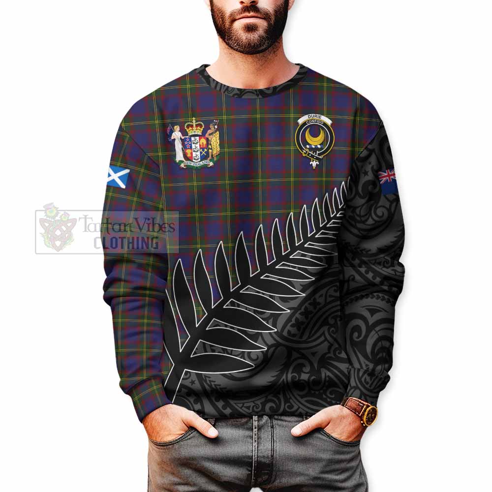 Durie Crest Tartan Sweatshirt with New Zealand Silver Fern Half Style - Tartan Vibes Clothing