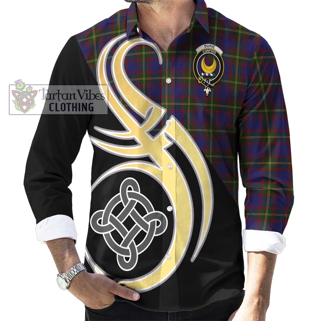 Durie Tartan Long Sleeve Button Shirt with Family Crest and Celtic Symbol Style - Tartan Vibes Clothing