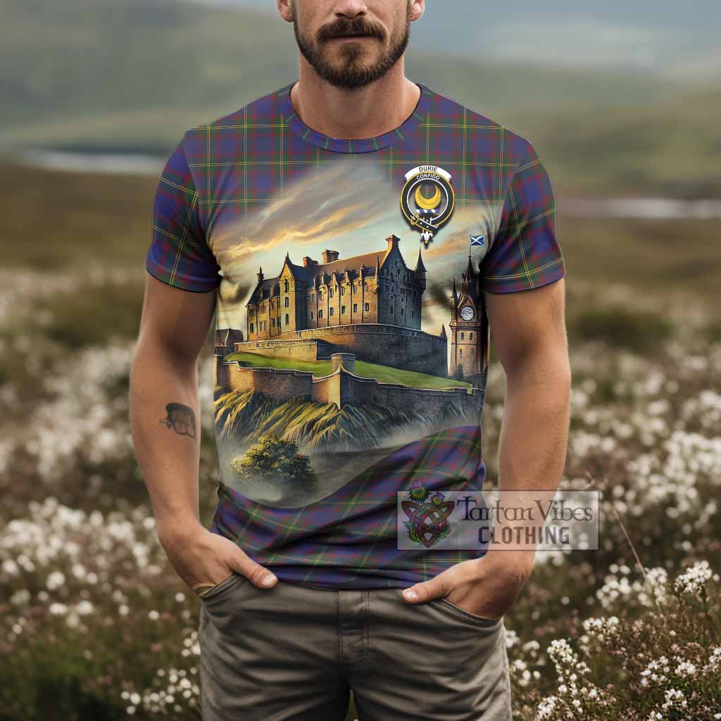 Durie Tartan Family Crest T-Shirt with Scottish Ancient Castle Style - Tartan Vibes Clothing