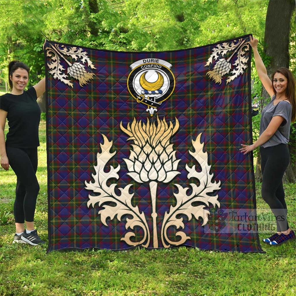 Tartan Vibes Clothing Durie Tartan Quilt with Family Crest and Golden Thistle Style