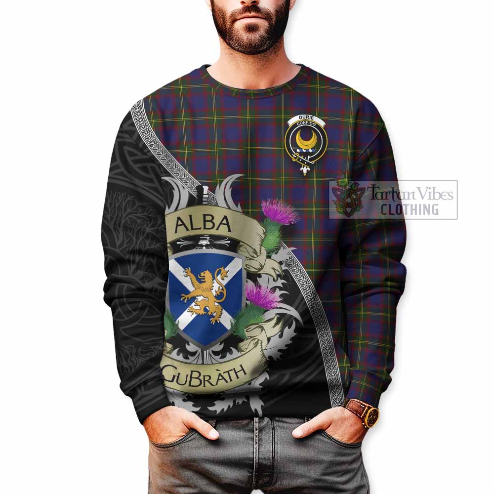 Durie Tartan Family Crest Sweatshirt Lion Rampant Royal Thistle Shield Celtic Inspired - Tartan Vibes Clothing