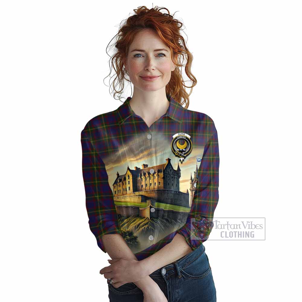 Durie Tartan Family Crest Women's Casual Shirt with Scottish Ancient Castle Style - Tartan Vibes Clothing