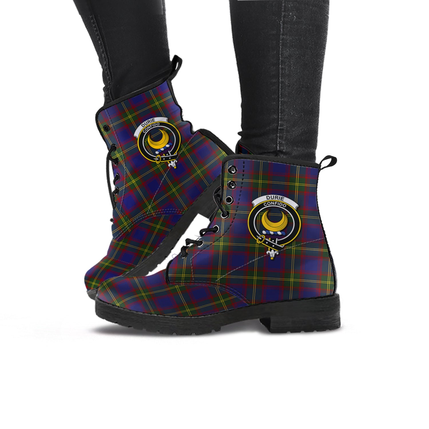 Durie Tartan Leather Boots with Family Crest - Tartan Vibes Clothing