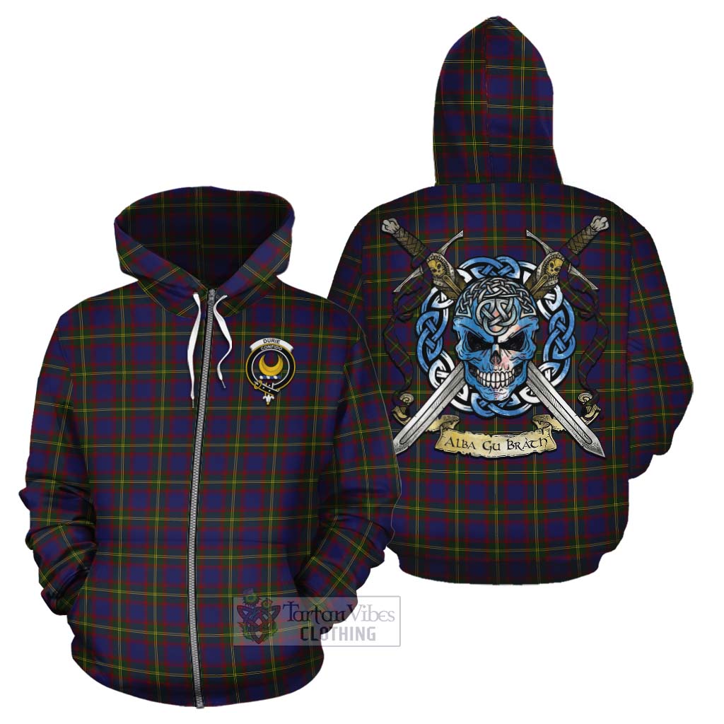Durie Tartan Cotton Hoodie with Family Crest Celtic Skull Style - Tartan Vibes Clothing