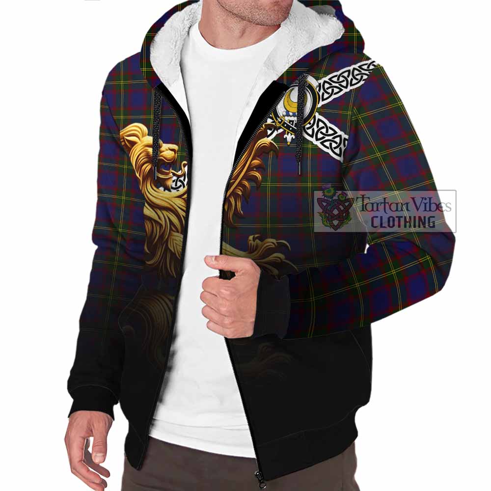 Durie Crest Tartan Sherpa Hoodie with Golden Lion Emblem Celtic Style - Tartan Vibes Clothing