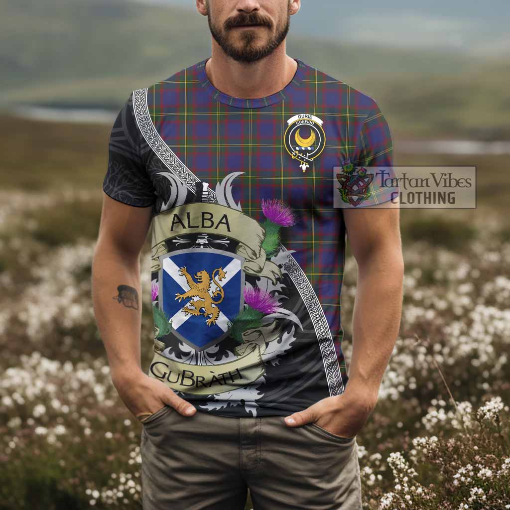 Durie Tartan Family Crest T-Shirt Lion Rampant Royal Thistle Shield Celtic Inspired - Tartan Vibes Clothing