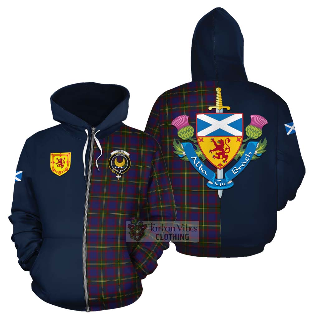 Durie Tartan Cotton Hoodie Alba with Scottish Lion Royal Arm Half Style - Tartan Vibes Clothing
