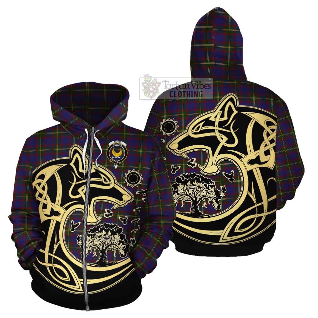 Durie Tartan Cotton Hoodie with Family Crest Celtic Wolf Style - Tartan Vibes Clothing