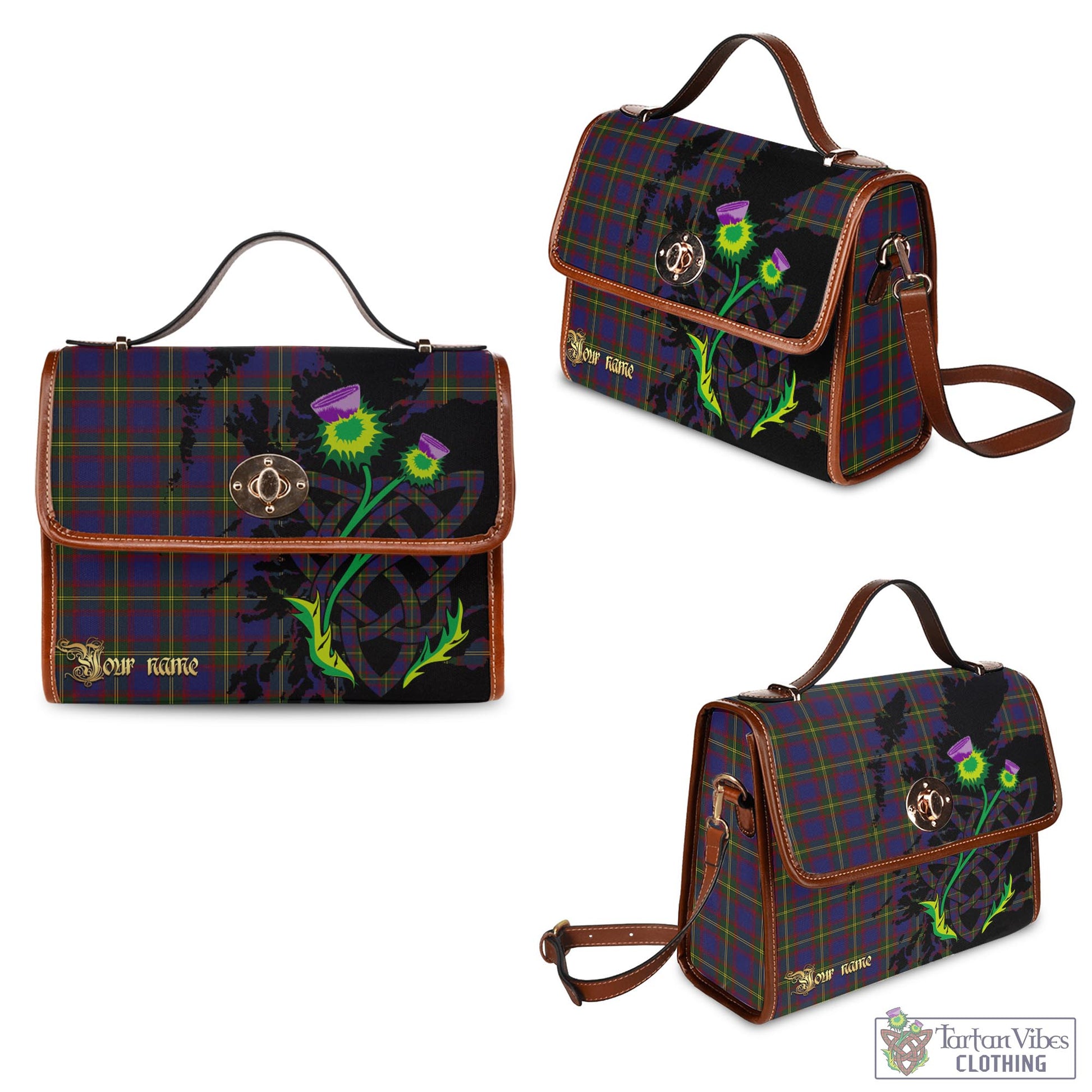 Tartan Vibes Clothing Durie Tartan Waterproof Canvas Bag with Scotland Map and Thistle Celtic Accents