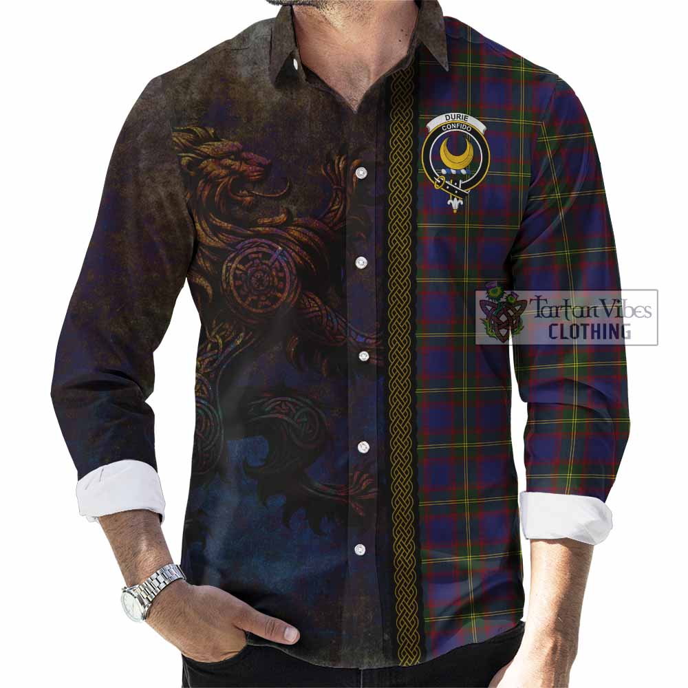 Tartan Vibes Clothing Durie Tartan Family Crest Long Sleeve Button Shirt Alba Gu Brath Be Brave Lion Ancient Style