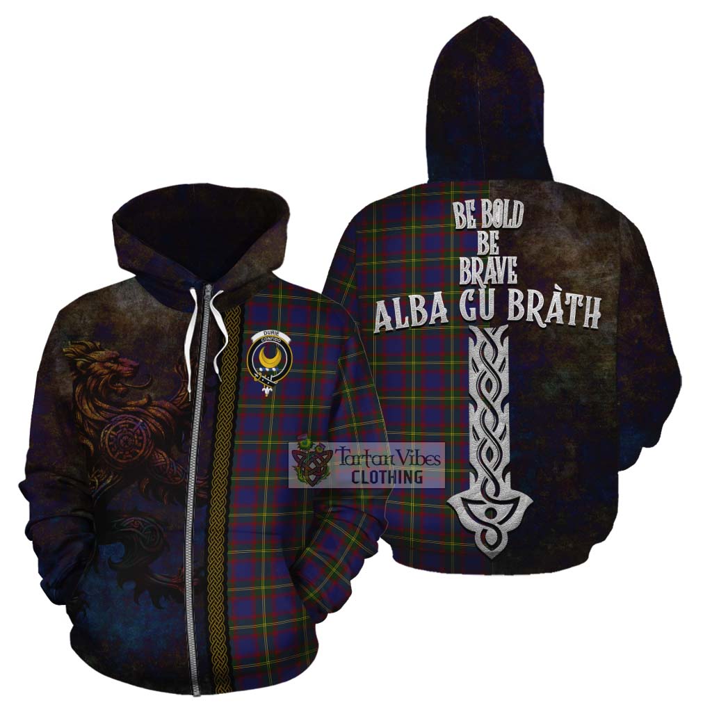 Tartan Vibes Clothing Durie Tartan Family Crest Cotton Hoodie Alba Gu Brath Be Brave Lion Ancient Style
