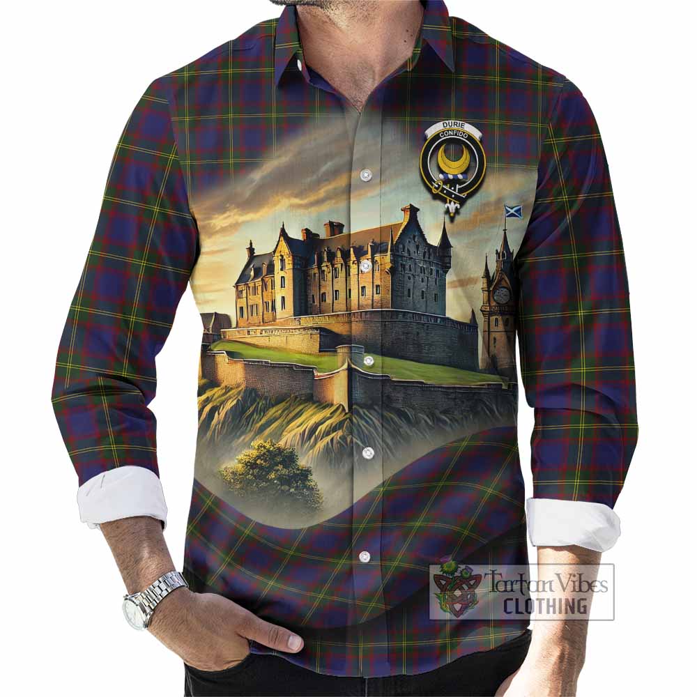 Tartan Vibes Clothing Durie Tartan Family Crest Long Sleeve Button Shirt with Scottish Ancient Castle Style