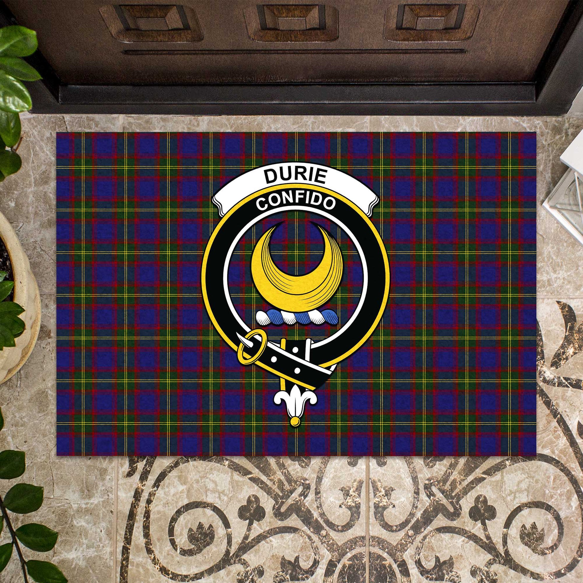Durie Tartan Rubber Doormat with Family Crest - Tartan Vibes Clothing