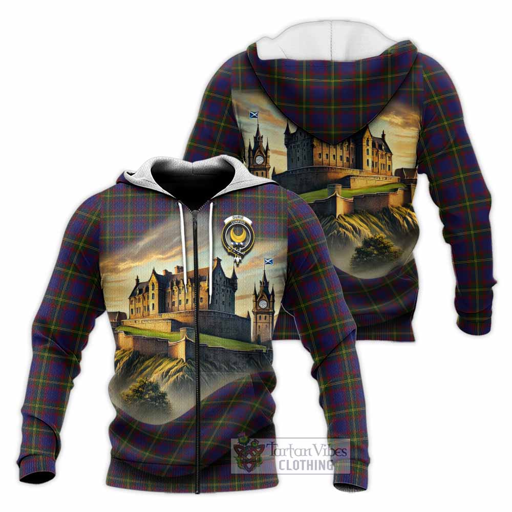 Durie Tartan Family Crest Knitted Hoodie with Scottish Ancient Castle Style Unisex Knitted Zip Hoodie - Tartan Vibes Clothing