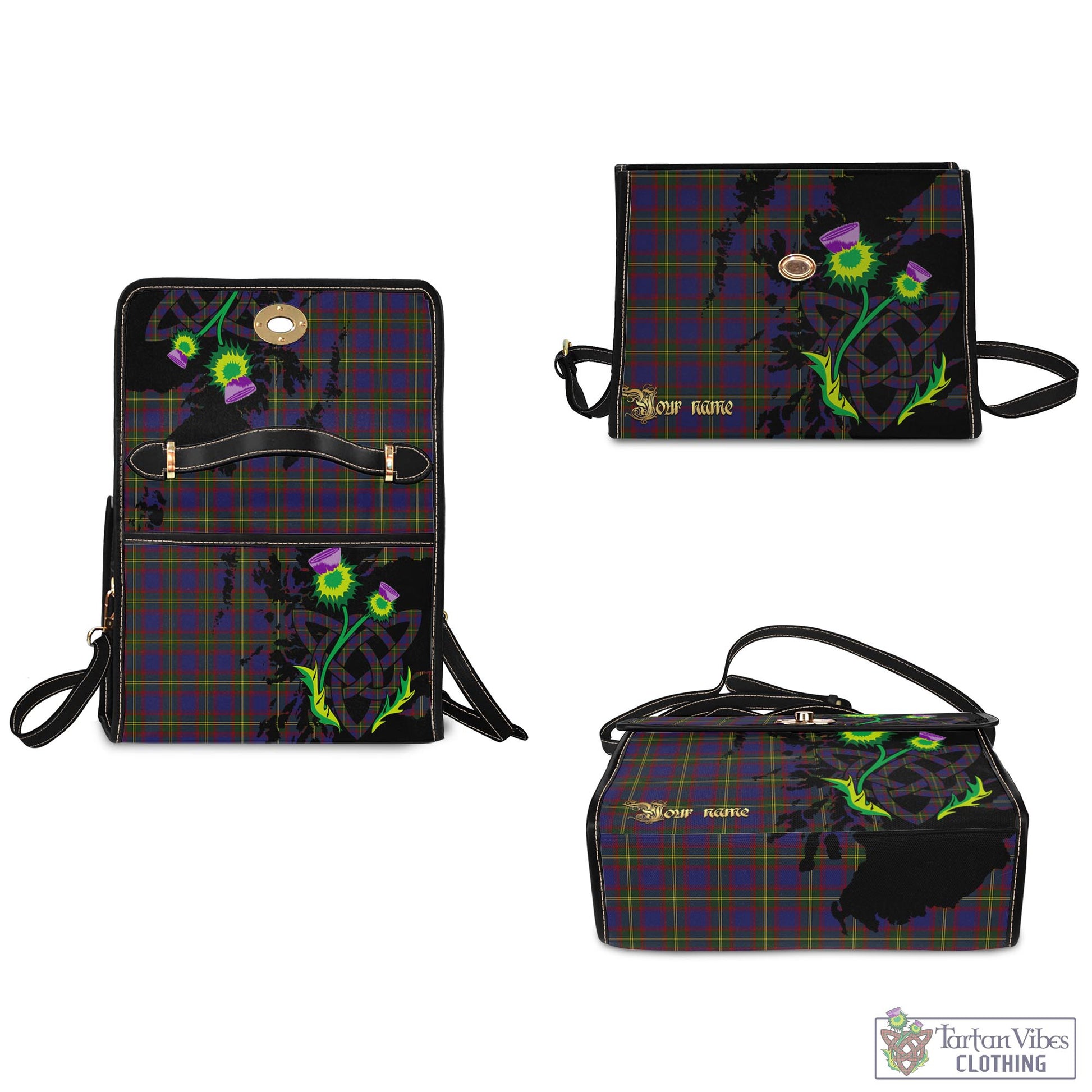 Tartan Vibes Clothing Durie Tartan Waterproof Canvas Bag with Scotland Map and Thistle Celtic Accents