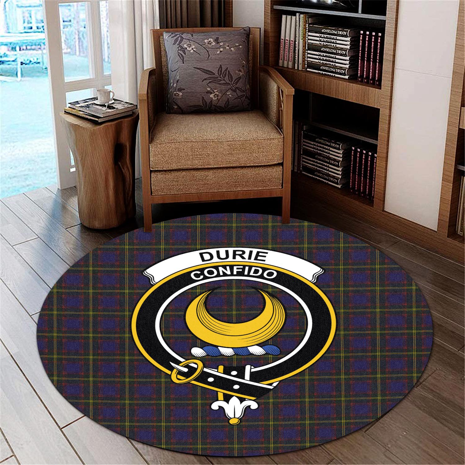 Durie Tartan Round Rug with Family Crest - Tartan Vibes Clothing