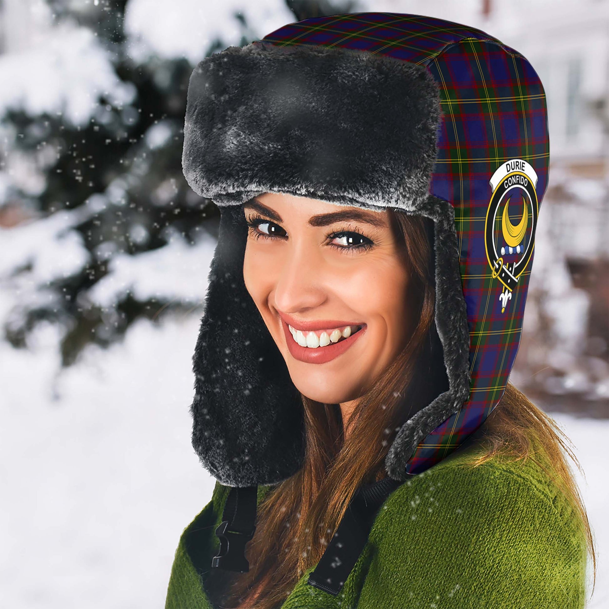 Durie Tartan Winter Trapper Hat with Family Crest - Tartan Vibes Clothing