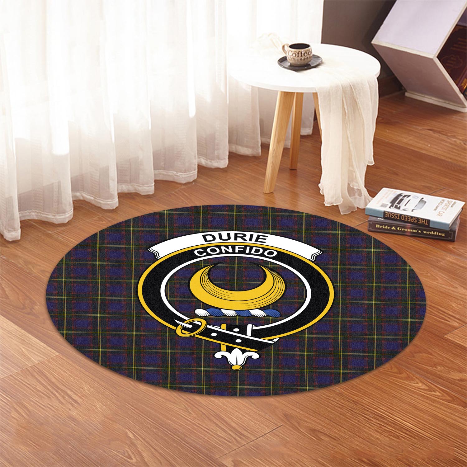 Durie Tartan Round Rug with Family Crest - Tartan Vibes Clothing