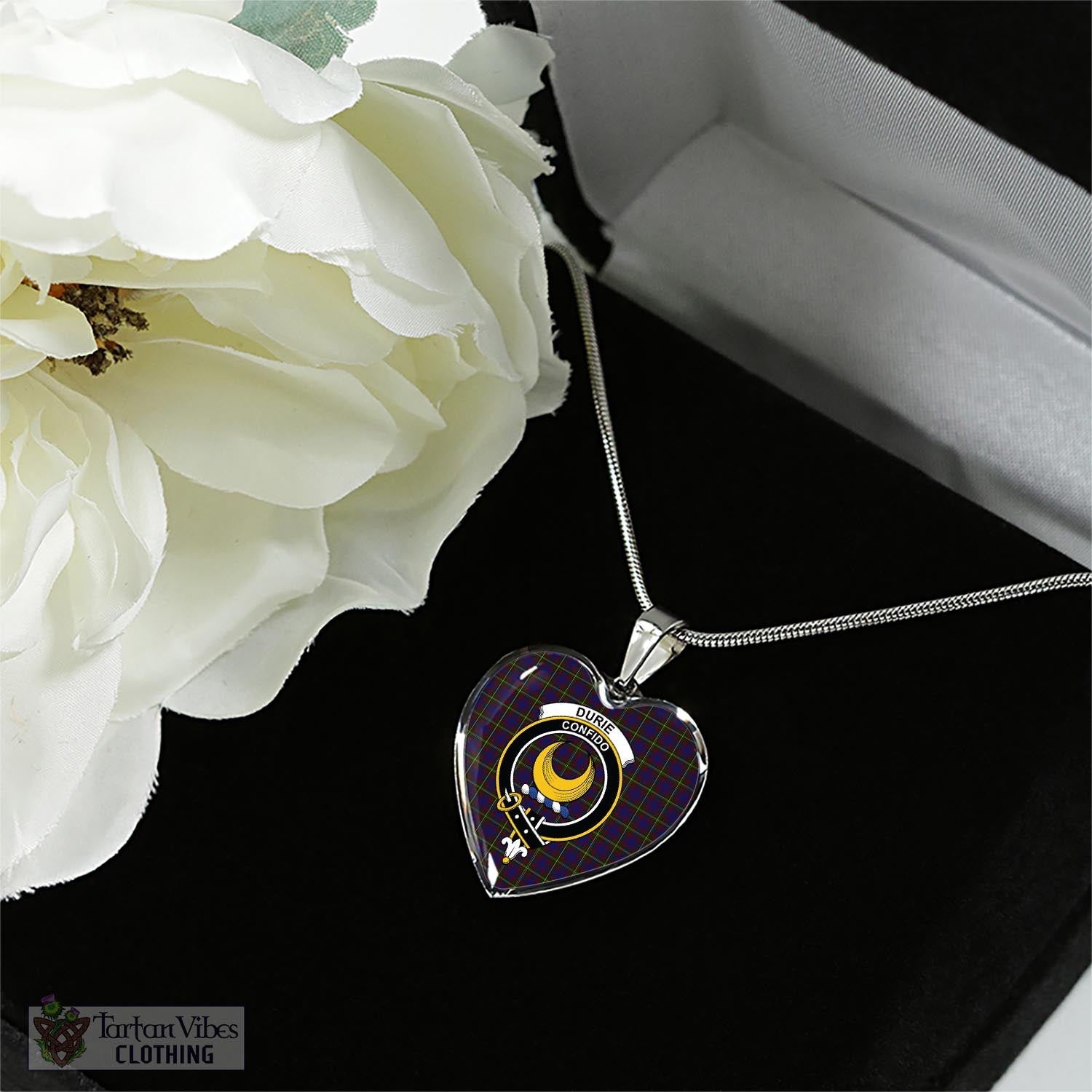 Durie Tartan Heart Necklace with Family Crest - Tartan Vibes Clothing