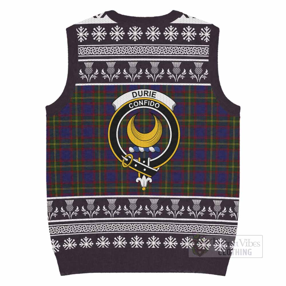 Durie Clan Tartan Christmas Knitted V-Neck Vest with Family Crest - Tartan Vibes Clothing