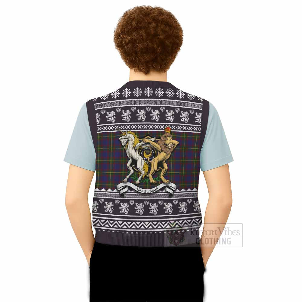 Durie Clan Tartan Crest Christmas Knitted V-Neck Vest Coat of Arms Funny Style - Tartan Vibes Clothing