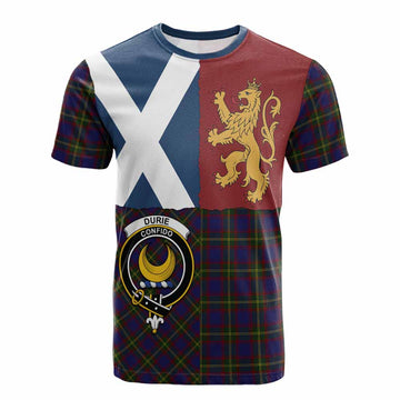 Durie Crest Tartan Cotton T-shirt with Lion Rampant Saltire Style - Tartan Vibes Clothing