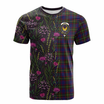 Durie Family Crest Tartan Cotton T-shirt Scottish Thistle Flower Pattern Half Style - Tartan Vibes Clothing