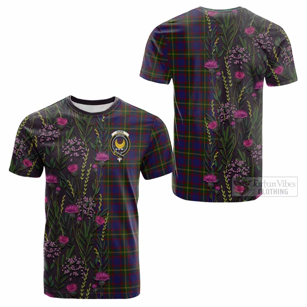 Durie Family Crest Tartan Cotton T-shirt Scottish Thistle Flower Pattern Half Style - Tartan Vibes Clothing