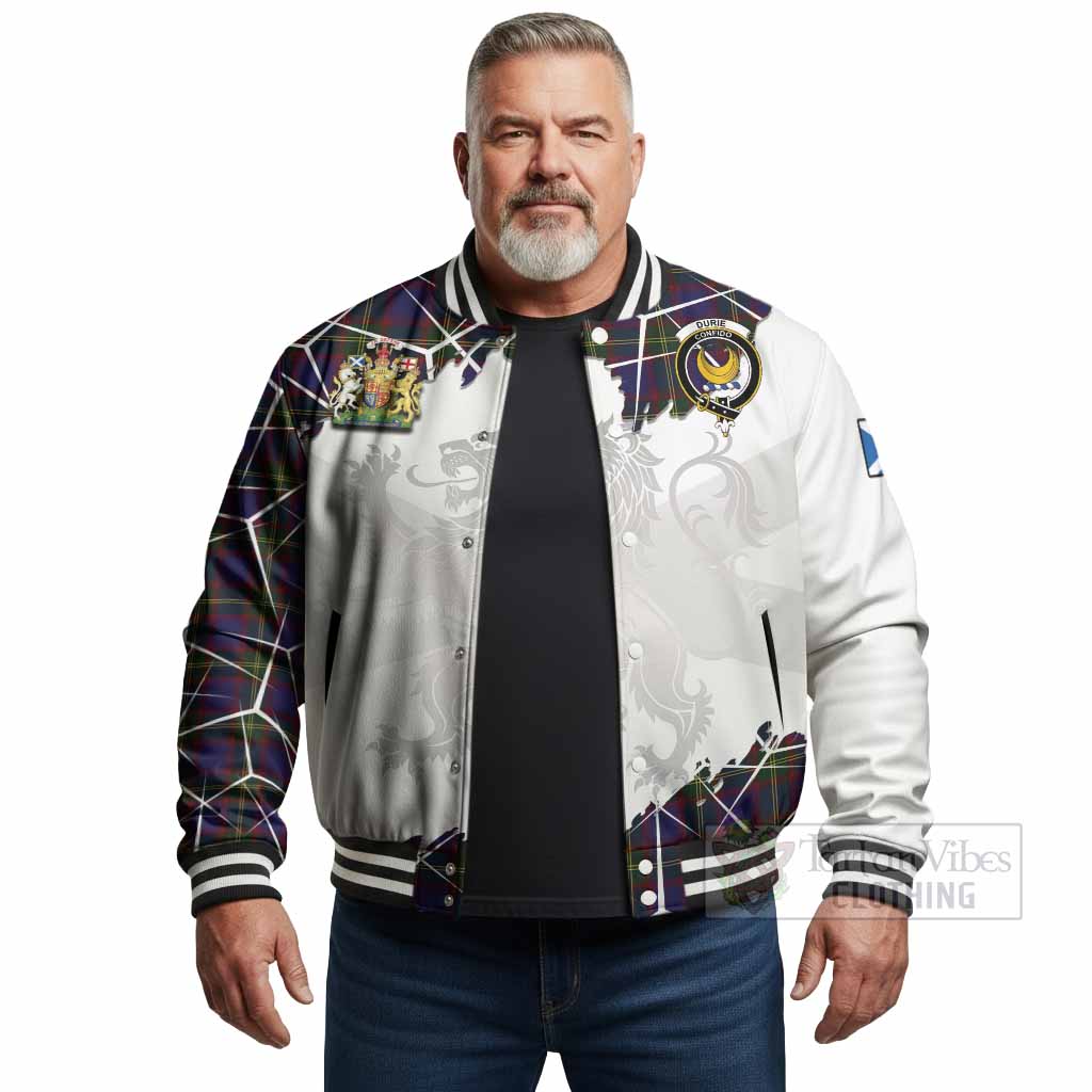 Durie Tartan Baseball Jacket with Family Crest and Lion Rampant Grunge Style