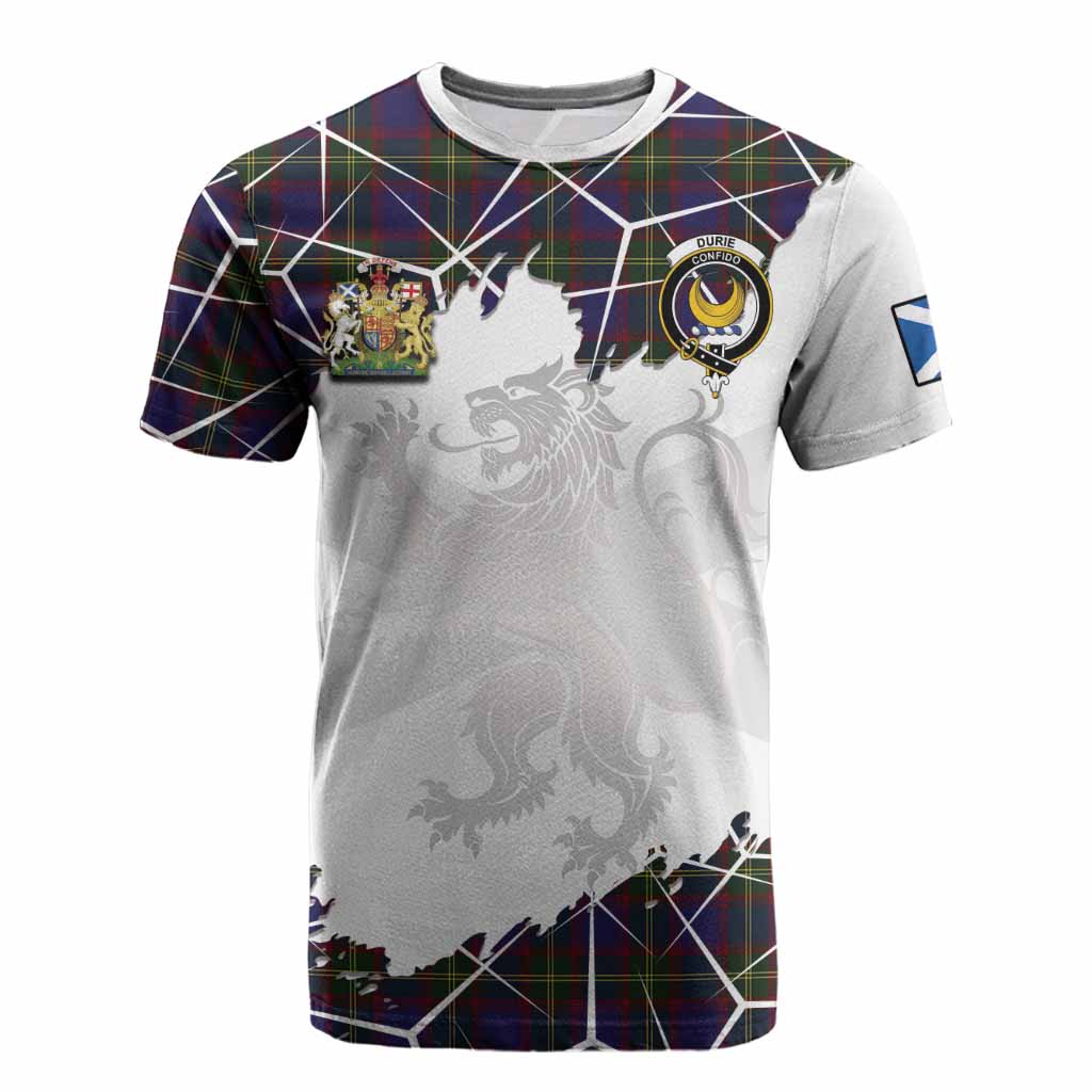 Durie Tartan Cotton T-shirt with Family Crest and Lion Rampant Grunge Style